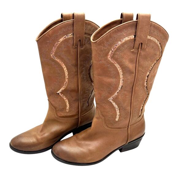Reba Brown Genuine Leather Western Mid Calf Boots 9.5 M - Picture 9 of 13